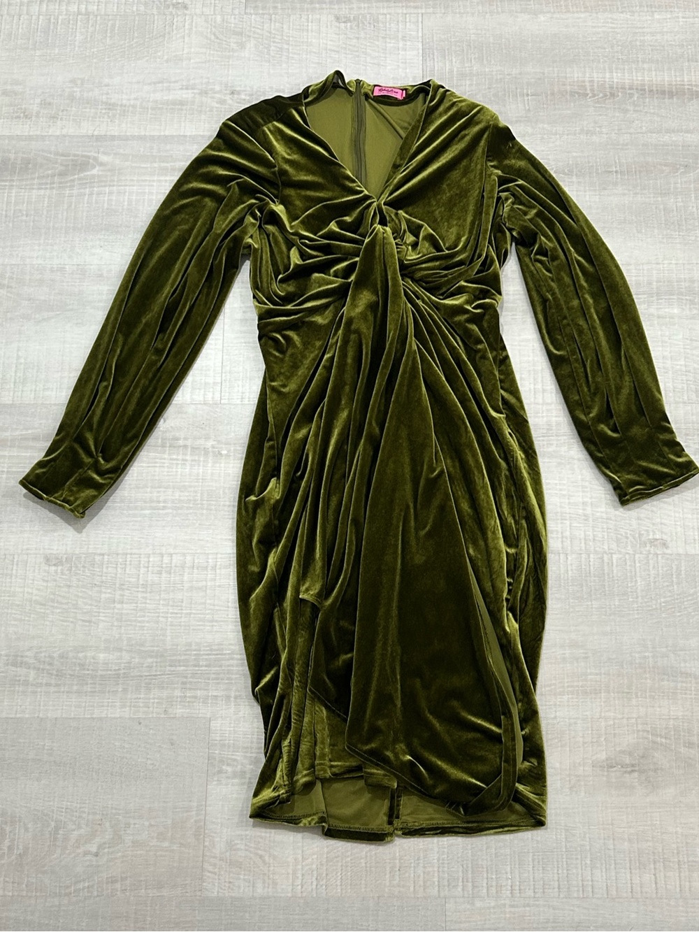 Rebel Love Twist-Front Olive Green Velvet Like Long Sleeve Pencil Dress 3XL